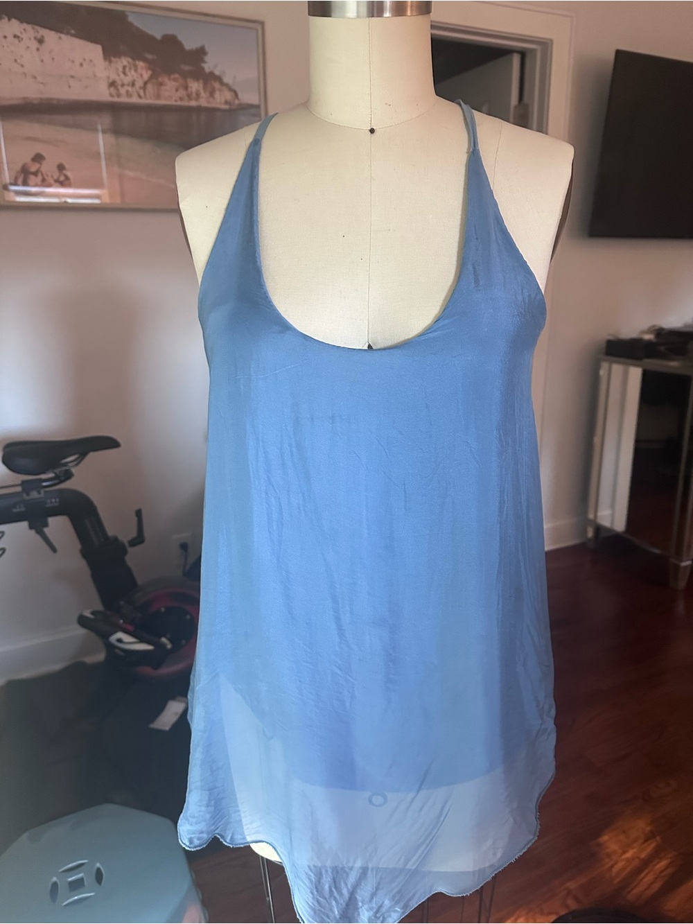 Italian Light Blue Silk Neck Tank Top